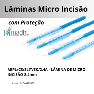 BISTURÍ OFTALMOLÓGICO - MICRO LAMINA INCISÃO - 2,4 - com capa de proteção - CAIXA COM 10 UNIDADES