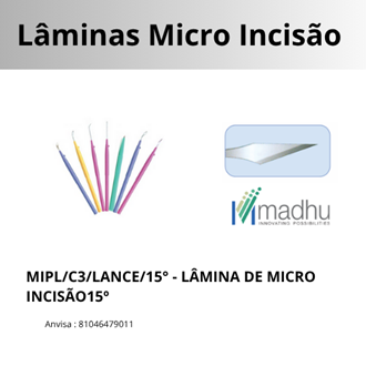BISTURÍ OFTALMOLÓGICO - MICRO LAMINA INCISÃO - 15º - CAIXA COM 10 UNIDADES