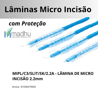 BISTURÍ OFTALMOLÓGICO - MICRO LAMINA INCISÃO - 2,2 - com capa de proteção - CAIXA COM 10 UNIDADES