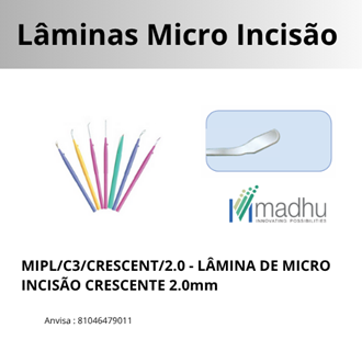 BISTURÍ OFTALMOLÓGICO - MICRO LAMINA INCISÃO - 2,0 crescente - CAIXA COM 10 UNIDADES