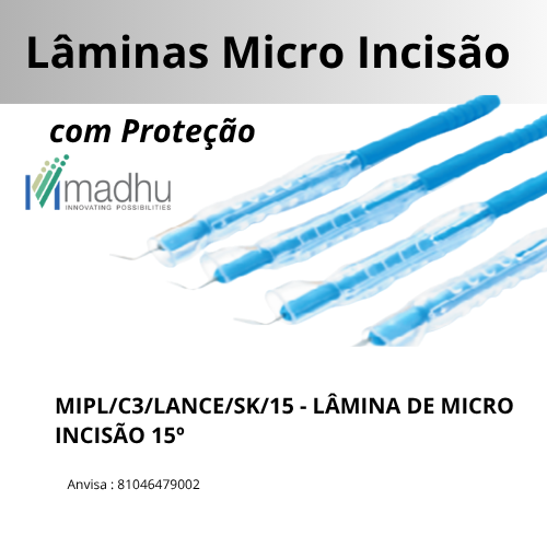 BISTURÍ OFTALMOLÓGICO - MICRO LAMINA INCISÃO - 15º - com capa de proteção - CAIXA COM 10 UNIDADES