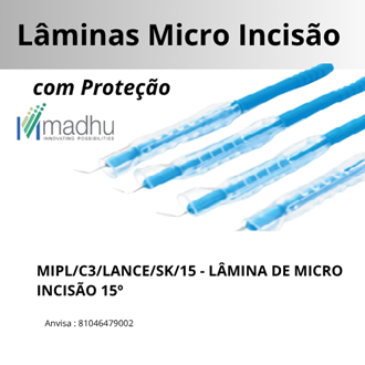 BISTURÍ OFTALMOLÓGICO - MICRO LAMINA INCISÃO - 15º - com capa de proteção - CAIXA COM 10 UNIDADES
